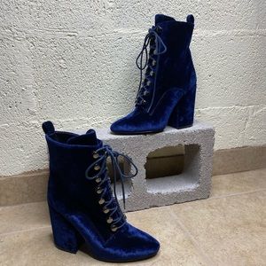 Kendall & Kylie Lace Up Bridget Bootie Blue Velvet